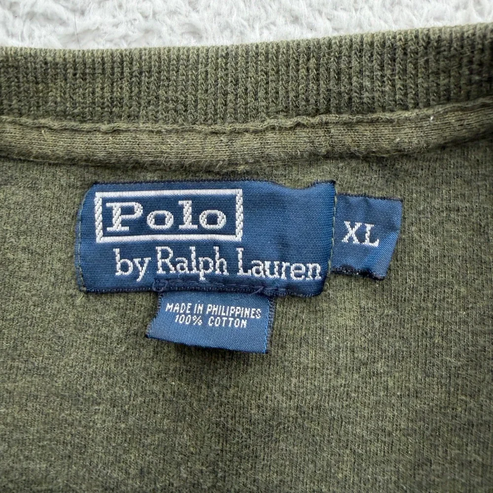 Polo Ralph Lauren Mens‎ XL Olive Green Cotton Crewneck Sweatshirt Purple Pony